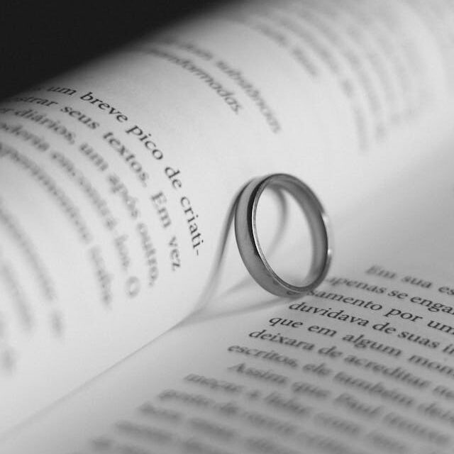 simple silver band in a book