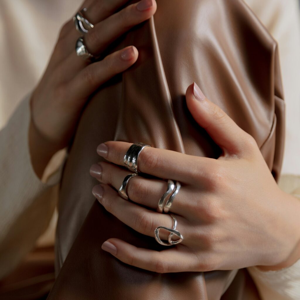 ring stack on female hands