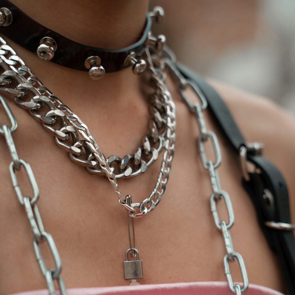 silver necklace stacks