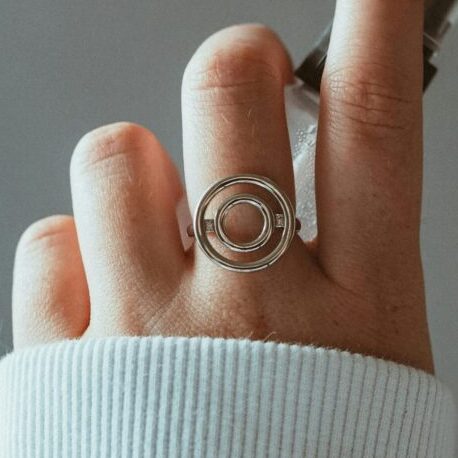 silver round circles design ring